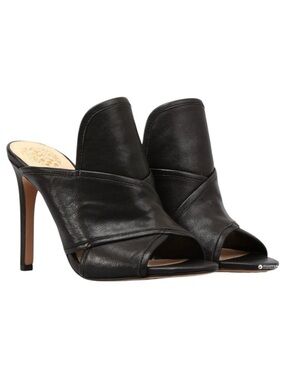 Vince Camuto Kazzia Black Leather Heeled Mules Open Toe Stilleto Size 8
